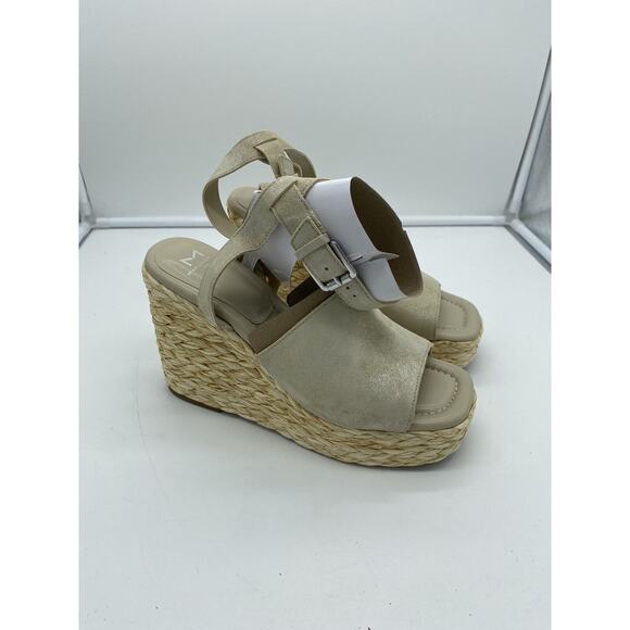 New Marc Fisher LTD Nelly Suede Espadrille Wedge Sandals Ankle Strap Natural 10M - Picture 2 of 9